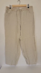 Pantalone donna JM Collection lino beige vita media comodo gamba larga taglia 14 - Foto 1 di 8