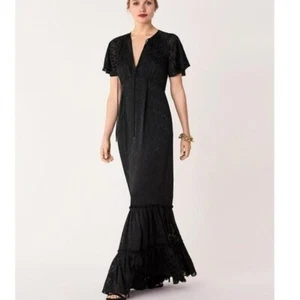 DVF Diane von Furstenberg Josefine black burnout gown ruffle long maxi dress 0 - Picture 1 of 8