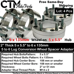 4x 2" 5x5.5" to 6x135mm Conversion Wheel Spacer Adapter Fit Old Ford Ram Jeep - Picture 1 of 4
