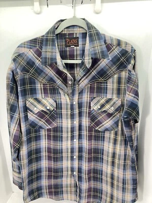 Camisa a Presión Ely Plains Perla Hombres Mediana Púrpura A Cuadros Manga Larga Western Vintage Foto 1 de 4