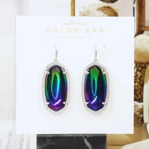 NWOT Kendra Scott Elle Iridescent Blue Goldstone Drop earring Silver Tone - Picture 1 of 5