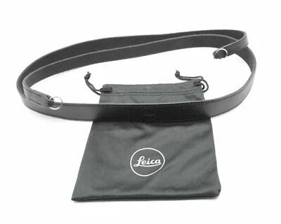 Correa de cámara de cuero negro con logotipo Leica de 7/8" de ancho x 43" de largo con estuche (#18007) Foto 1 de 3