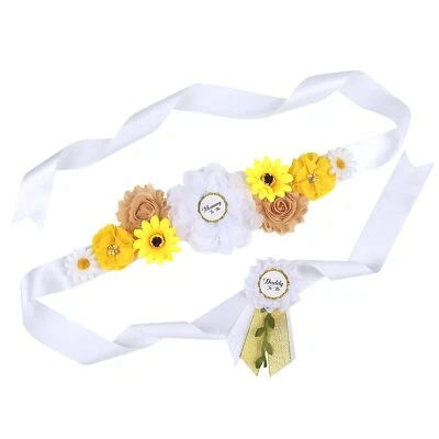 F23 Pink Flowers Maternity Sash Newborn Photo Prop Flower Girls Bridal Belt - Image 1 of 3