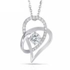 Valentines Day 2Ct Round Moissanite Heart Pendant 14K White Gold Over With Chain