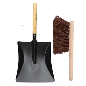 9" HEAVY DUTY METAL DUSTPAN AND BRUSH STEEL DUST PAN FOR ASH COAL FIRESIDE SET - Picture 1 of 4