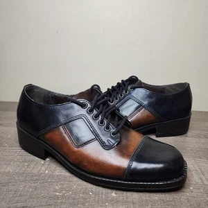 Vintage 70s Leather Shoes 2 Tone Cap Toe Disco Hipster Mens 10.5 Made In USA  - Picture 1 of 18
