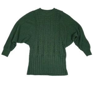 Cable Knit Sweater Batwing Sleeve Medium Green Cabin Core Relaxed Luxe Nordic - Picture 1 of 8