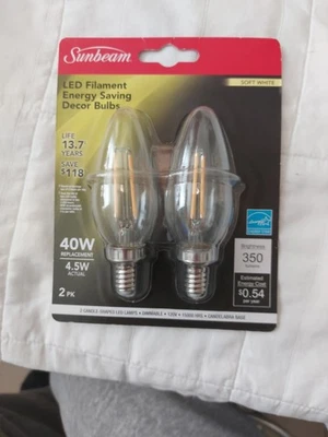 Candelabro Sunbeam 4.5W LED E12 B11 filamento de lâmpada 350 lúmens transparente 2 lâmpadas - Imagem 1 de 4