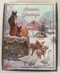 12 CHRISTMAS Leanin Tree Cards Box Set, FARM, BARN, ANIMALS, HORSES, PIGS, GEESE - Picture 1 of 2