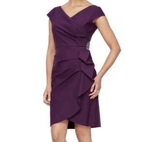 NWT Alex Evenings Dark Purple Draped Embellished Sleeveless Sheath Dress 14 - Picture 1 of 6