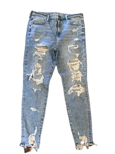 American Eagle Womens High Super Rise Jegging 16 R Distressed Next Level Stretch - Picture 1 of 9