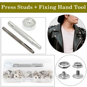20 Sets Silver Brass Press Studs 15mm Snap Fasteners & Hand Tool Kit for Leather - Picture 1 of 11