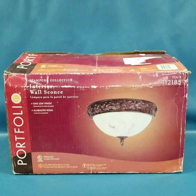 Portfolio Wall Sconce Light Marbled Glass # 112185 In Box Oakleaf Finish - Image 1 of 4