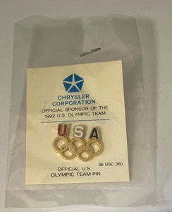 Chrysler Corporation USA Olympics 1982 Sponsor 3/4” Wide Lapel Tack Pin In Pkg - Picture 1 of 3