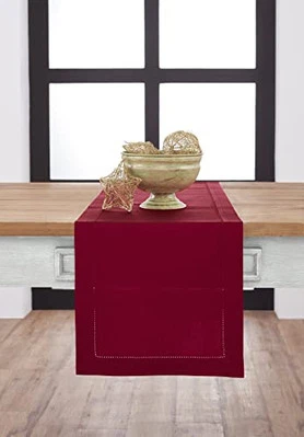  Corredor de mesa corto rojo 36 pulgadas - algodón lino dobladillo corredor de mesa corto 14 x 36  Foto 1 de 4