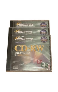 3 NEW Sealed Memorex CD-RW Platinum Discs 650 MB 74 Min 2x 4x Rewrite Speed NOS - Picture 1 of 3