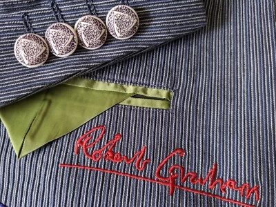 Chaqueta Abrigo Blazer 40 Robert Graham Seersucker Vela Azul Rayas Foto 1 de 4