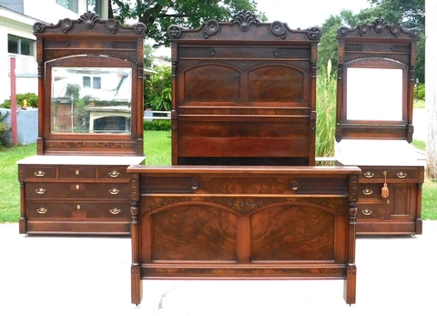 Walnut Victorian Asethetic 3 Piece Bedroom Set~~Bed~~Dresser~~Washstand Cover