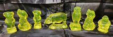 Lot of 7 Vaseline Glass Animals. 2 Dogs, 2 Bears, Owl, Gorilla and Hog. All Glow