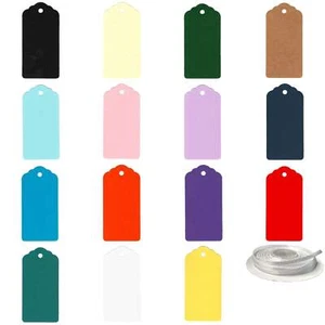 100 Rectangle Scalloped Gift Tags with White Satin Ribbon - 21 Colours Christmas - Picture 1 of 41