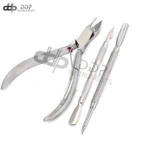 3 Pcs Cuticle Remover Spoon Pusher Nipper Cutter Clipper Trimmer Nail Tools Set - Picture 1 of 3