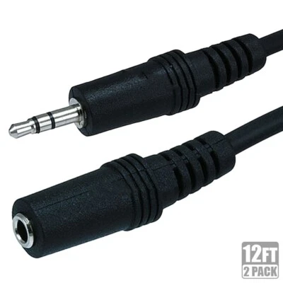 Cable de extensión de audio estéreo TRS macho a hembra de 2 piezas 12 pies 3,5 mm 1/8" negro Foto 1 de 4