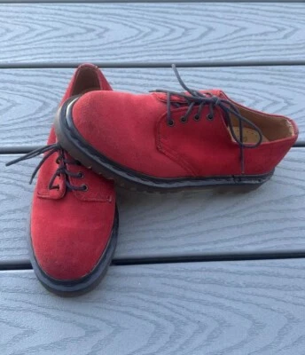 Dr. Martens Oxford Kids 3 Red Suede Comfort Cushioned Lace-Up Shoes - Image 1 of 4