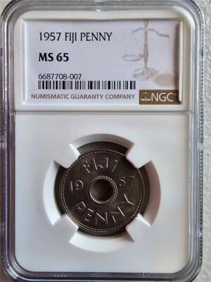 Fiji 1 Penny 1957 NGC MS 65 - Image 1 of 2