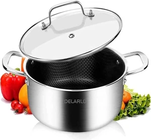 DELARLO Pentola Stock Tri-Ply in Acciaio Inox, Pentole Antiaderenti 5QT, Pronta per Induzione - Foto 1 di 6