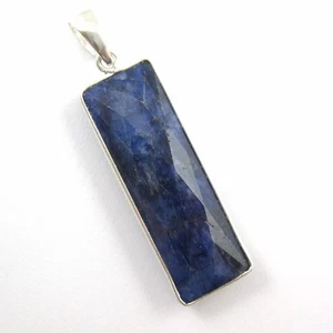 Bezel Gem Pendant with Bail-Dyed Sapphire Sterling Silver Rectangle Bezel 40mm - Picture 1 of 5