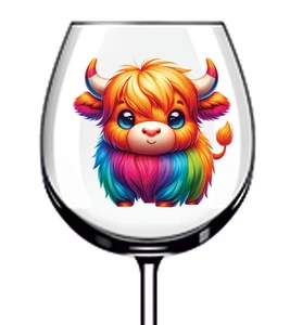 12x Colourful Baby Highland Cow Vinyl Sticker Decal Tumbler Wine Glass Bottle - Picture 1 of 3