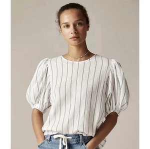 NUEVO CON ETIQUETAS J. Top Crew mediano manga abullonada gasa transparente marfil - Imagen 1 de 6