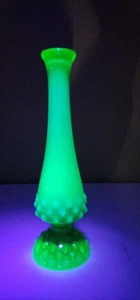 Uranium Fenton Glass Hobnail Bud Vase Teal Green Opaline Pedestal Art Glass - Picture 1 of 10