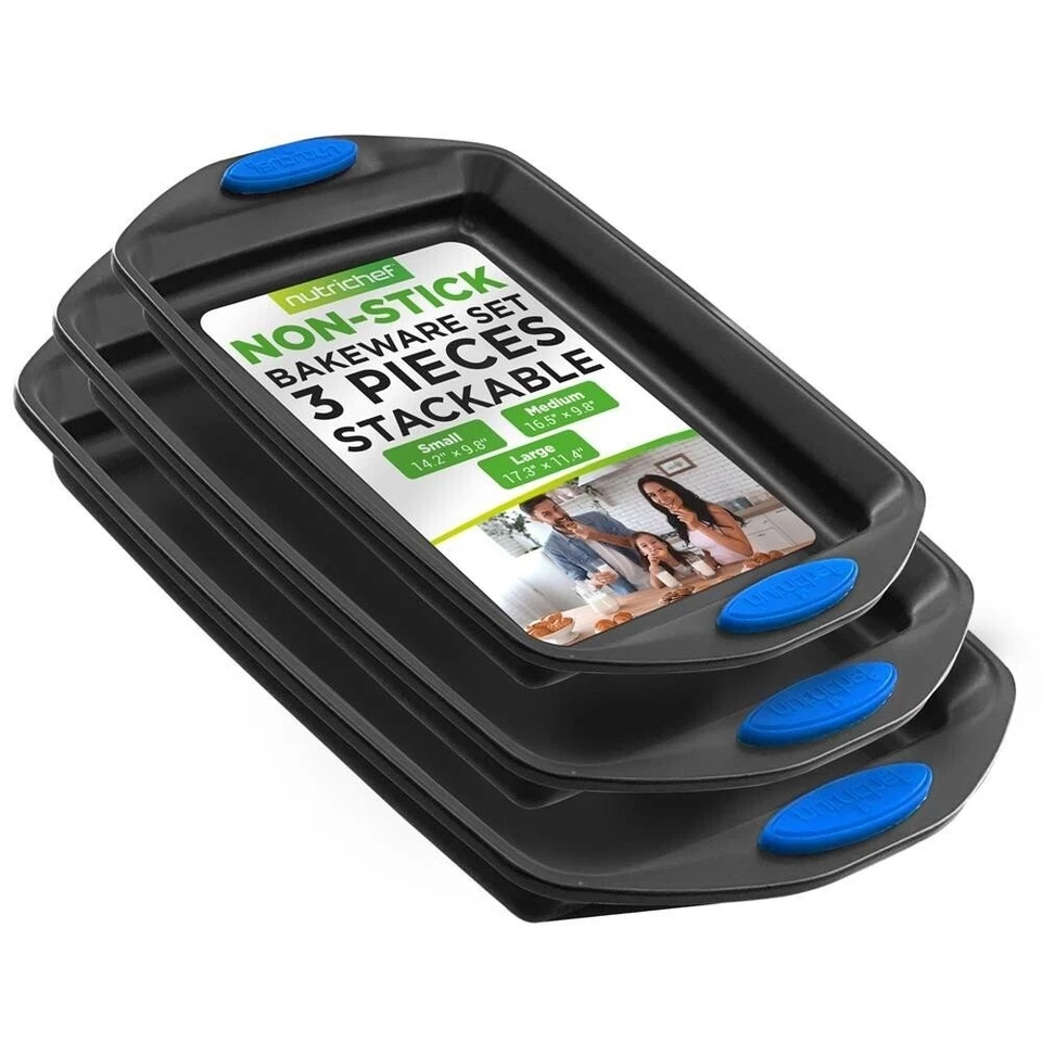 NutriChef NCRL3SGRY 3-Piece Baking Pan Set