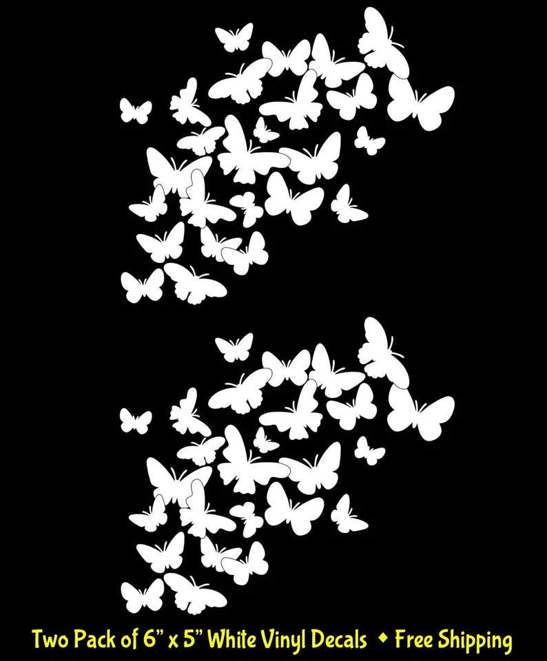 Butterfly Family Two 6" White Vinyl Decals Car Truck Camper Mailbox Windows - Image 1 of 1
