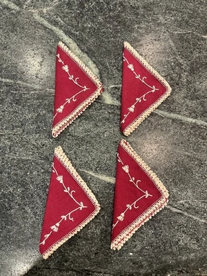 Vintage Red Cloth Napkins Set 4 Hand Embroidered Cross Stitch 10” Square - Image 1 of 3