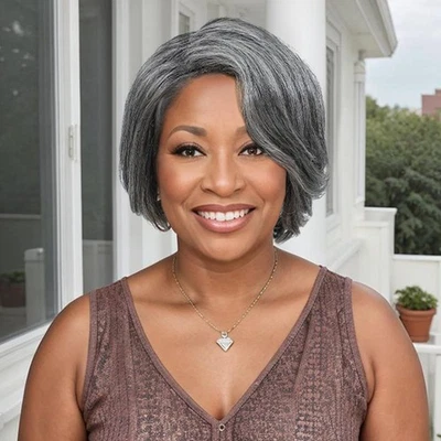 Grey Human Hair Pixie Cut Wigs for Black Women - Mixed 8 Inch Short Salt and ... - Image 1 of 4