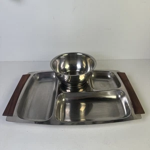 Mid Century Modern Holland Relish Tablett Edelstahl 18-8 Teak 8,5 x 12,5 mit Schale - Bild 1 von 12