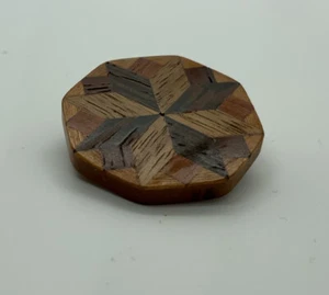 Vintage Wood Mosiac Flower Octagon Pin Brooch –  Marquetry Artisan - Picture 1 of 3