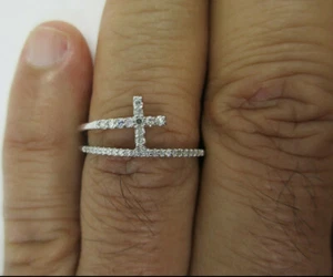 10K White Gold Diamond Cross Ring Diamonds=1/3 Carat F-SI1/VS2 Value=$2,750 - Picture 1 of 9