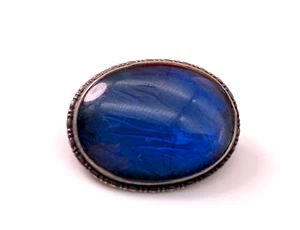 Vintage 925 Sterling Silver Blue Stone Oval Brooch 4.85g - Picture 1 of 6