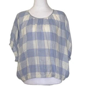 NWT Madewell Women's Top Linen Blend Gingham Check Blue White Tie Size 1X - Picture 1 of 10