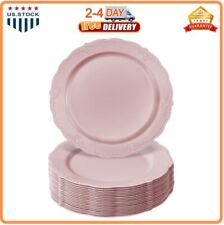 Disposable Plates for Party - (10 Piece) Heavy Duty Disposable Dinner Set, Pink