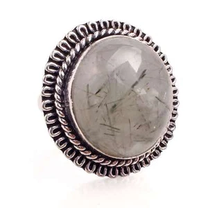 Silver Plated Black Rutile Gemstone Handmade Jewelry Ring Size US 7.25 R-320 - Picture 1 of 3