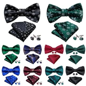 Christmas Mens Bowtie Silk Pre Self Bow Tie and Pocket Square Cufflinks Set Gift - Picture 1 of 406