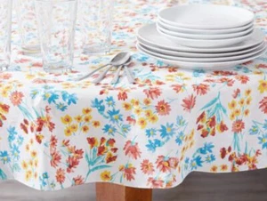 Peva Printed Kitchen Tablecloth, 60"Round (4-6 people) WILD COLORFUL FLOWERS, RL - Picture 1 of 6