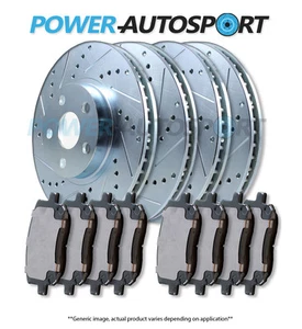 FRONT + REAR POWER DRILLED SLOTTED PLATED BRAKE ROTORS + CERAMIC PADS 75717PK - Picture 1 of 2