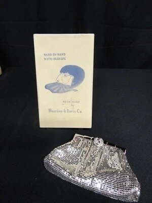 Vintage Whiting and Davis Small Mesh Evening Clutch Bag Round Rhinestone Clasp - Image 1 of 4