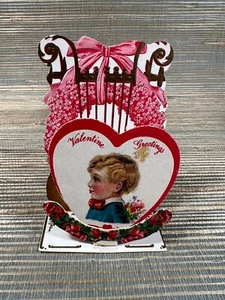 Vintage Valentine Greetings Boy Heart Rose Die Cut Fold Out 3D Pop Up Mechanical - Picture 1 of 4