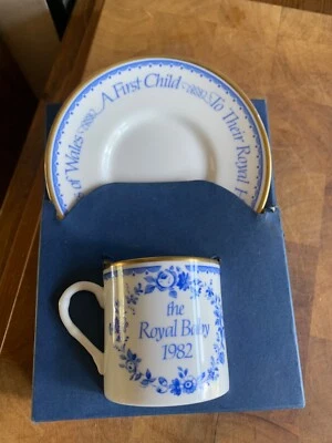 Royal Worcester “The Royal Baby 1982” Mini Mug & Saucer. - Image 1 of 4